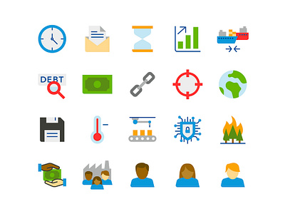 Icon Redesign clock currency debt diversity email financial floppy disk globe graphic design hourglass human icon icon set icons illustration money people save trade world