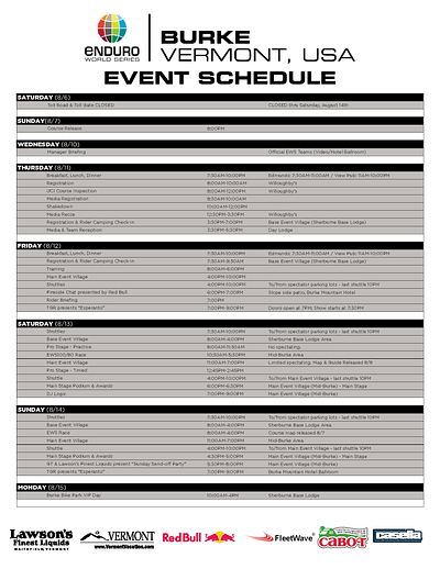 Enduro World Series Event Schedule