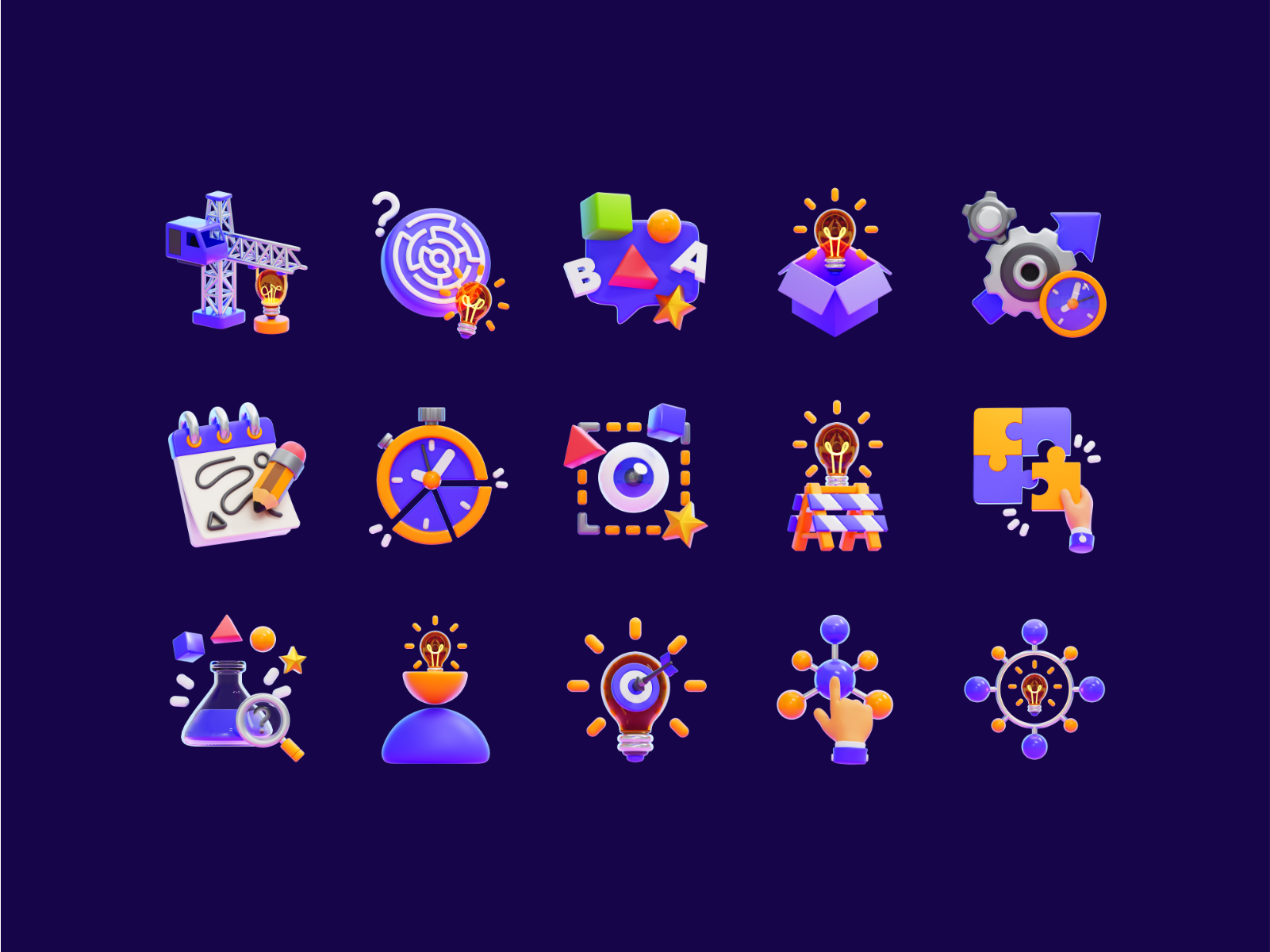 Creative Process 3D Icons 3d 3d icon 3d illustration blender creative creative process cycles design thinking eevee icon icon set illustration out of the box process thinking