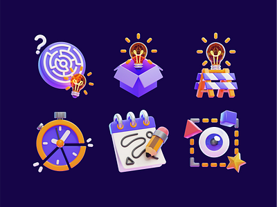 Creative Process 3D Icons 3d 3d icon 3d illustration blender creative creative process cycles design thinking eevee icon icon set illustration out of the box process thinking