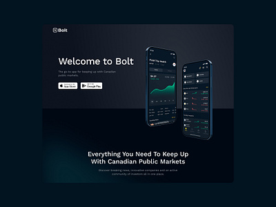 Bolt — Stock Markets App Landing app bolt clarity darkmode design fintech investing investors landing page minimal public markets saas simplicity startup stock markets technology trading ui website z1