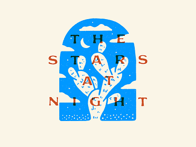 The Stars at Night art blue cactus design illustration red stars texas texture vector white