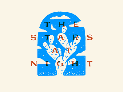 The Stars at Night art blue cactus design illustration red stars texas texture vector white