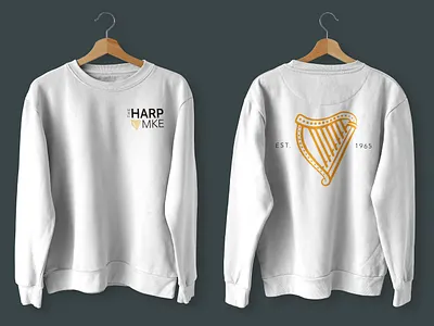 The Harp MKE - Shirt Design Refresh 2021 bar branding design font graphic design harp illustration layout logo merchandise restaurant sweatshirt typography vector