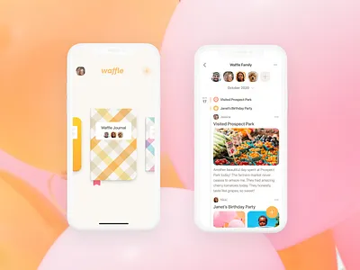 Waffle App Screens animation brand identity branding bright colorful design graphic design graphics icon design illustration journal logo minimal mockups product design social media startup ui ux vector
