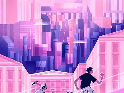Well same old Bobby, same old beat 2d 2d illustration character city cityscape fireart fireart studio illustration king krule pink police procreate texture