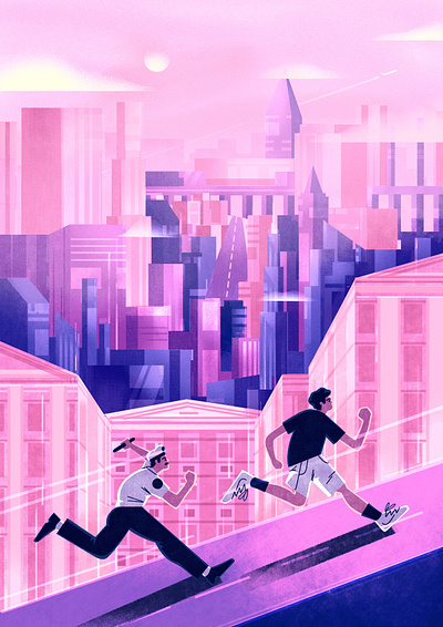 Well same old Bobby, same old beat 2d 2d illustration character city cityscape fireart fireart studio illustration king krule pink police procreate texture