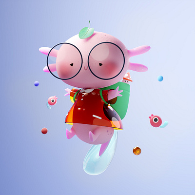 Zeti - 3D 3d axolotl blender character character design fish graphic design lightblue rose sea