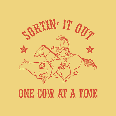 Sortin' It Out One Cow at a Time cowboy cowgirl horse illustration illustration ranch western western apparel western illustration