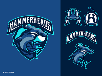 HAMMERHEADS SHARK MASCOT LOGO american football logo branding design esportlogo esports football logo football mascot gaminglogo hammerheads logo illustration logo mascot mascot design mascot logo rugby logo shark shark logo