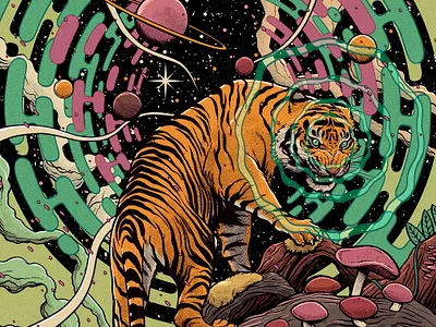 Moe. New year's eve in Las Vegas gig poster illustration mushroom music nature poster psychedelic savage show space tiger trippy