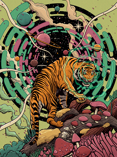 Moe. New year's eve in Las Vegas gig poster illustration mushroom music nature poster psychedelic savage show space tiger trippy