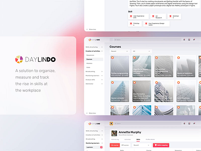 Daylindo – a web platform to track and rise skills admin dashboard admin ui animation app clean components crm dashboard data visualization desktop education interface light mode overview product design statistics ui ux web app web platform