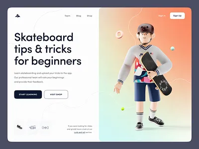 Skateboard tips & tricks 3d illustration landing skateboard sport tricks tutorial web design website zajno