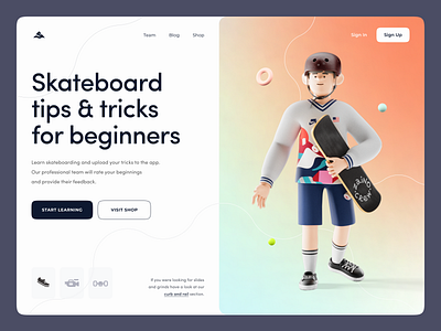 Skateboard tips & tricks 3d illustration landing skateboard sport tricks tutorial web design website zajno