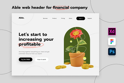 Able - Web Header for Financial Company 3d animation 3d art 3d character 3d illustration app company design financial header illustration landing page template ui uiux ux web web header website work