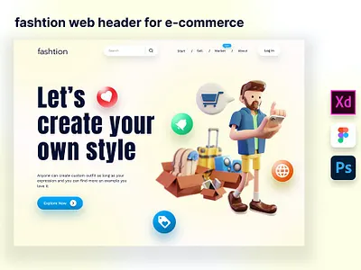 Fashtion - Header for E-commerce Website 3d animation 3d art 3d character 3d illustration app design ecommerce fashion header illustration landing page page template ui uiux ux web web header website work