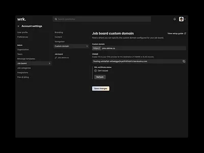 Wrk - Dark Mode app applicant tracking system application ats clean dark dark mode dark theme dark ui gradient gradients hiring hiring system job board minimal modern night simple theme theming