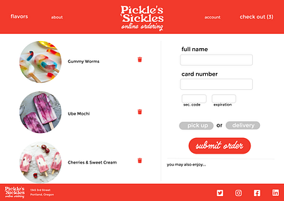 Pickle's Sicles Ice Cream Desktop & Mobile Ordering Prototype app branding design figma illustration logo prototype typography ui vector