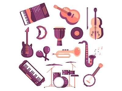 Musical instruments cartoon illustration vector