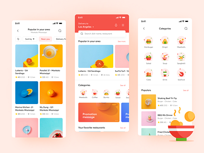 Food Ordering App app design application clean dishes food food app illustration illustration design light color meals minimal mobile mobile app design product design red restaurant