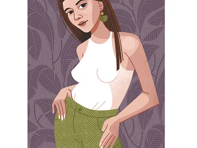 Foxy lady #4 beauty clothing fashion illustration modern palms pattern portrait style surface design woman