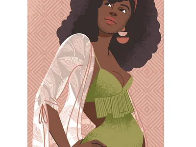 Foxy lady #1 afro beauty clothing fashion illustration model modern pattern peach portrait surface design woman