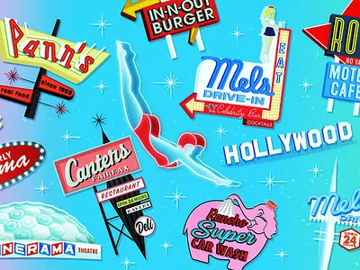 Retro Signs Pattern amoeba music canters capitol records cinerama dome circus liquors el coyote fan art felix chevrolet la la signs los angeles neon sign neon signs panns diner pattern pattern design randys donuts signs vintage sign vintage signs