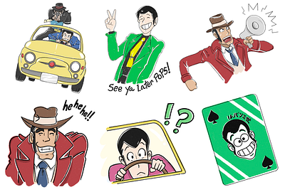 Lupin III Stickers 80s anime art color design emoji icons lupin lupin iii sketch stickers texting