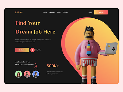 JonHunt - Job Landing Page 3d designer home page job job portal job website landing page landing page design ui design web design web interface web ui website website design