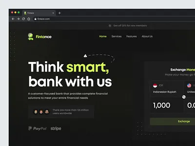 Fintace Bank - Landing Page bank banking banking website credit finance financial financial website fintech home page landing page money management money transfer payment ui wallet web design website