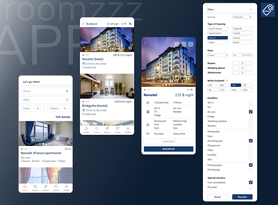 App for renting accomodation 8 px accomodation application clean design grid logo mobile app rent rental service travel typography ui ux