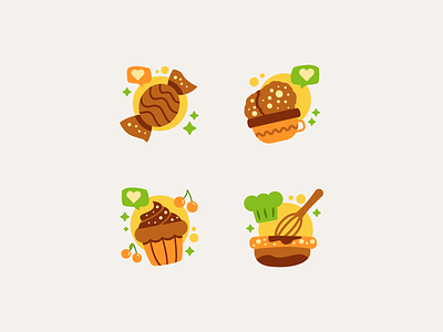 Chocolate Product Stickers app candy chocolate cookie cupcake flat flat illustration illustration mobile sticker stickers sweet