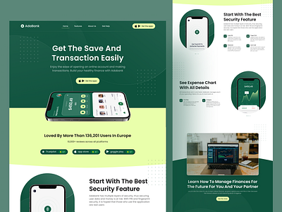 Adabank - landing page Mobile Apps app bank bank app banking banking app branding design finance finance app finances financial financial app fintech landing page minimal mobile ui ux web website