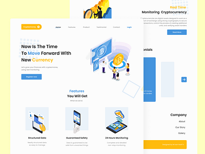 Cryptezmoney - Cryptocurrency Landing Page Exploration app crypto currency design illustration landing page ui ui design uidesign uiux ux web