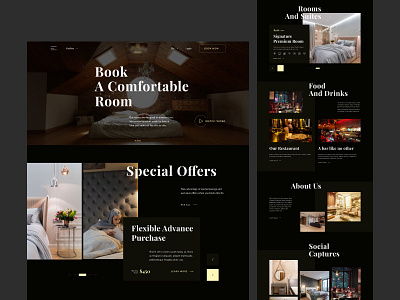 Hotel Website Concept branding cabin clean concept creative dark dark mode hotel hotel booking hotel landing page hotel website minimal modern restaurants room travel typhography ui web website design
