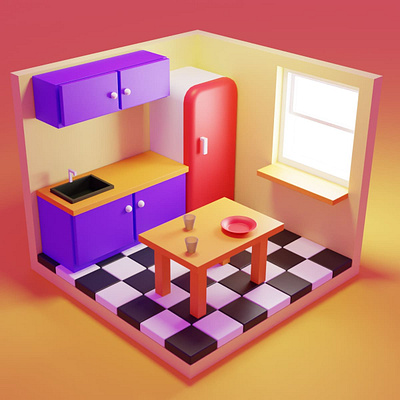 Kitchen 3d 3dmodelling blender blender3d blendercommunity blenderrender branding design illustration ui web