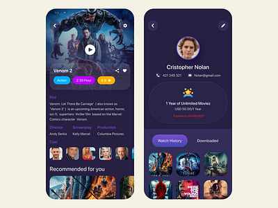 Entertainment App I Profile & Movie Details app inner page app profile app series app ui app ui design broadcasting app cross platform app entertainment app flutter app hybrid app mobile mobile app design movie app movie detail page netflix ott app ott app ui over the top app product design ui design