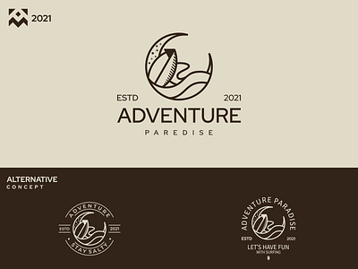 Adventure Paradise Logo beach branding company design holiday icon illustration lineart logo luxury paradise shop summer symbol vector wave