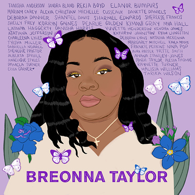 Remembering Breonna Taylor black woman black women breonna taylor butterflies flowers illustration justice portrait procreate purple