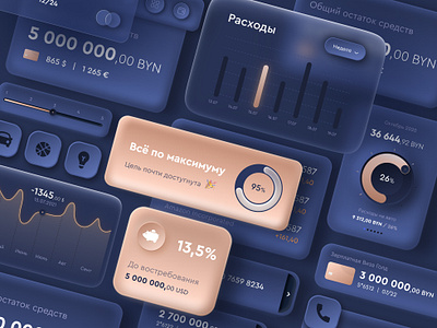 Banking UI Kit app bank banking cards design graph icons neomorphism neon statistics trend ui visa