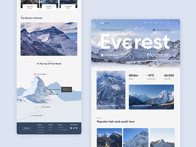 Everest Mountain Landing Page clean landing page clean website discover everest everest mountain everest website hiking hiking landing page hikingwebsite landing page landingpage mountain mountain travel mountain website nepal snow mountain tibet travelling website website design