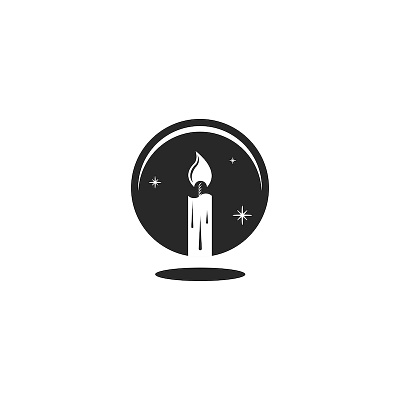 Magic crystal ball black and white burning candle candle circle logo crystal ball emblem fortune illustration logo design magic minimal mysterious symbol mystic mystical illustration negative space round logo stars teller teller logo
