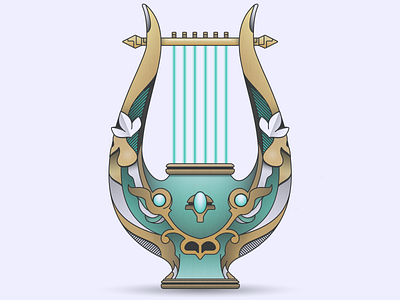 Lyre creative fanart flat genshin gold green harp holy illustration illustrator impact logo lyre music product shading simple song video game wind