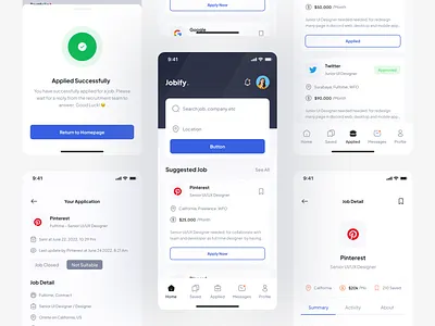 Jobify - Job Seeker Mobile App app branding component design illustration job job finder logo minimalist mobileapp project ui ui component ui kit ui8 ux