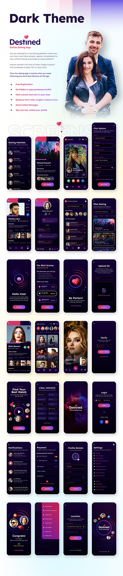 A Dating App UI Figma Template adobe xd app app design dating dating app dating app ui design figma figma template logo mobile app ui design ui kit