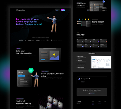 Guidelight platform | Employer branding dark glassinfographic landing page ui