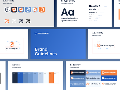 Vocabulary Brand guidelines blue brain games brain training brand book brand guidelines branding colors design fonts icons identity logo memory typography