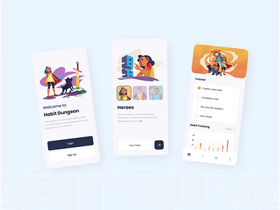 Habit Dungeon - Habit Tracking App animation clean design figma game gaming habit habit tracking illustration minimal mobile app rpg ui ui ux ui design uiux