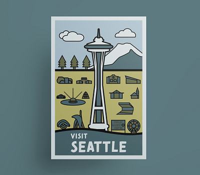 Seattle vintage travel poster hipster hipster style hipster town illustration poster poster art poster design seattle thick lines travel poster vector vector art vector illustration washington